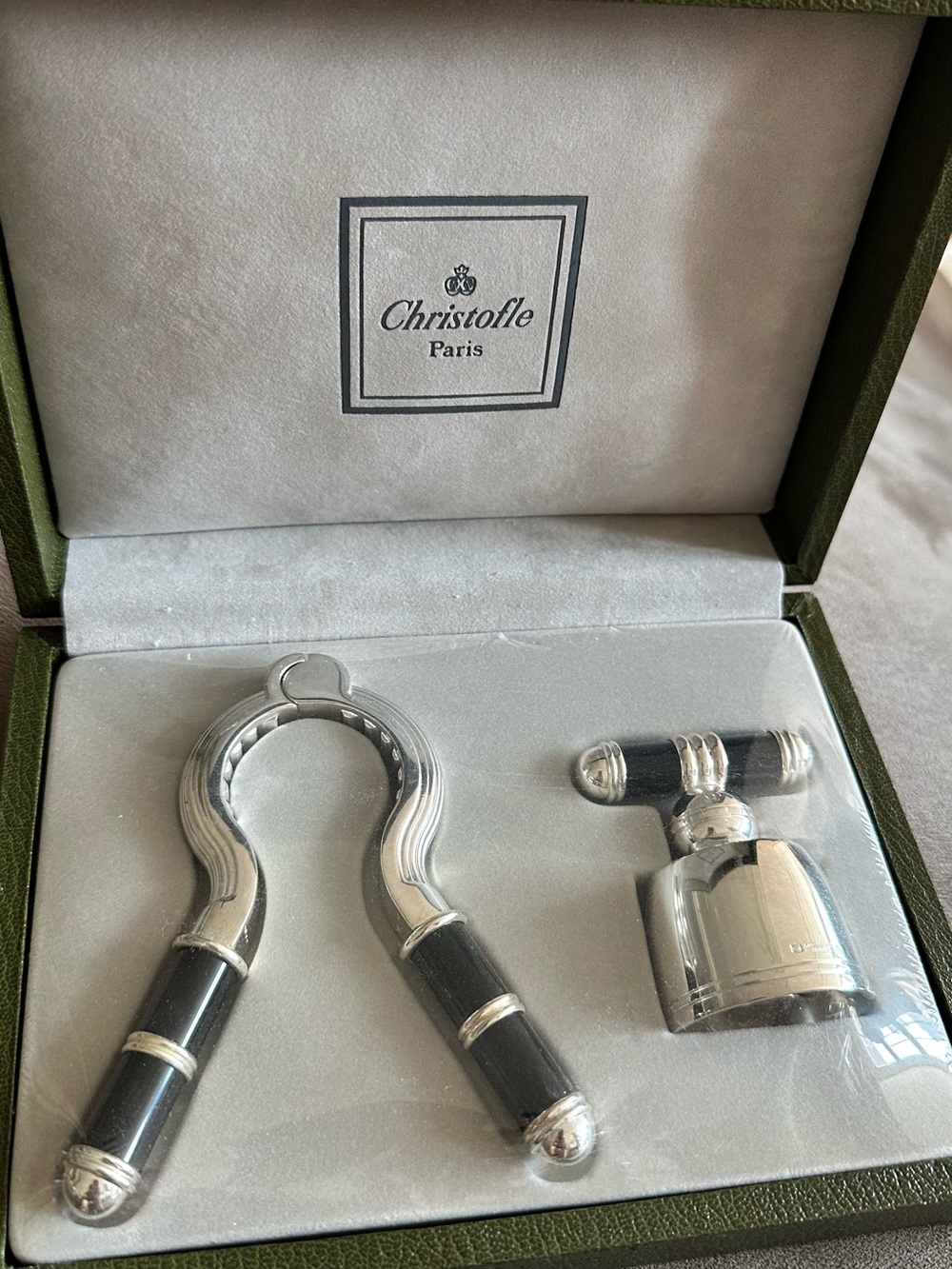 Christofle Silver-Plated Corkscrew & Foil Cutter with Black Handles
